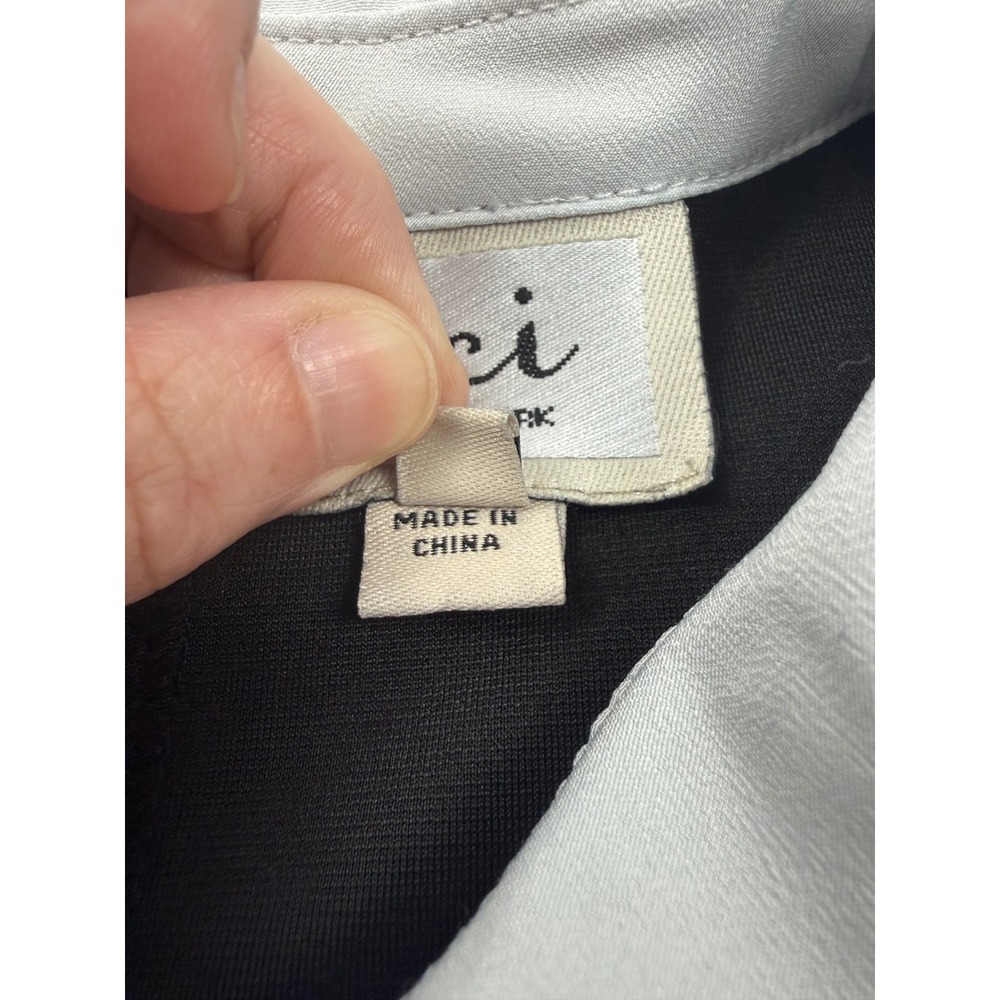 ECI New York Womens XL Black White Layered Peter Pan Collar Short Sleeve Top - Picture 8 of 10